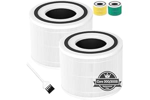 LAMBUY Core 300 Replacement Filter for LEVOIT Air Purifier Core 300 and Core 300S, 3-In-1 Filter, H13 True HEPA Replacement Filter, Efficiency Activated Carbon (White-2 Pack)