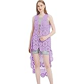 Anna-Kaci Womens Hippie Bohemian Floral Crochet Lace Trim Sleeveless Vest Cardigan