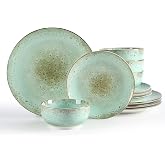Sweejar Dinnerware Sets Service for 4, 12 pcs Porcelain Plates and Bowls for Kitchen, Housewaring Gift, Chip and Scratch Resistant Dish Set, Handmade Dishwasher and Microwave Safe Plate Set, Green