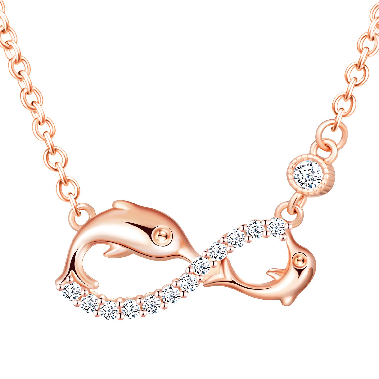 INFINIONLY Women's Girl's Necklace pendant, 925 sterling silver Jewellery Sets, Cute dolphin infinity symbol necklace, rose gold, Inlaid zircon, Christmas Valentine's Day and Birthday gift