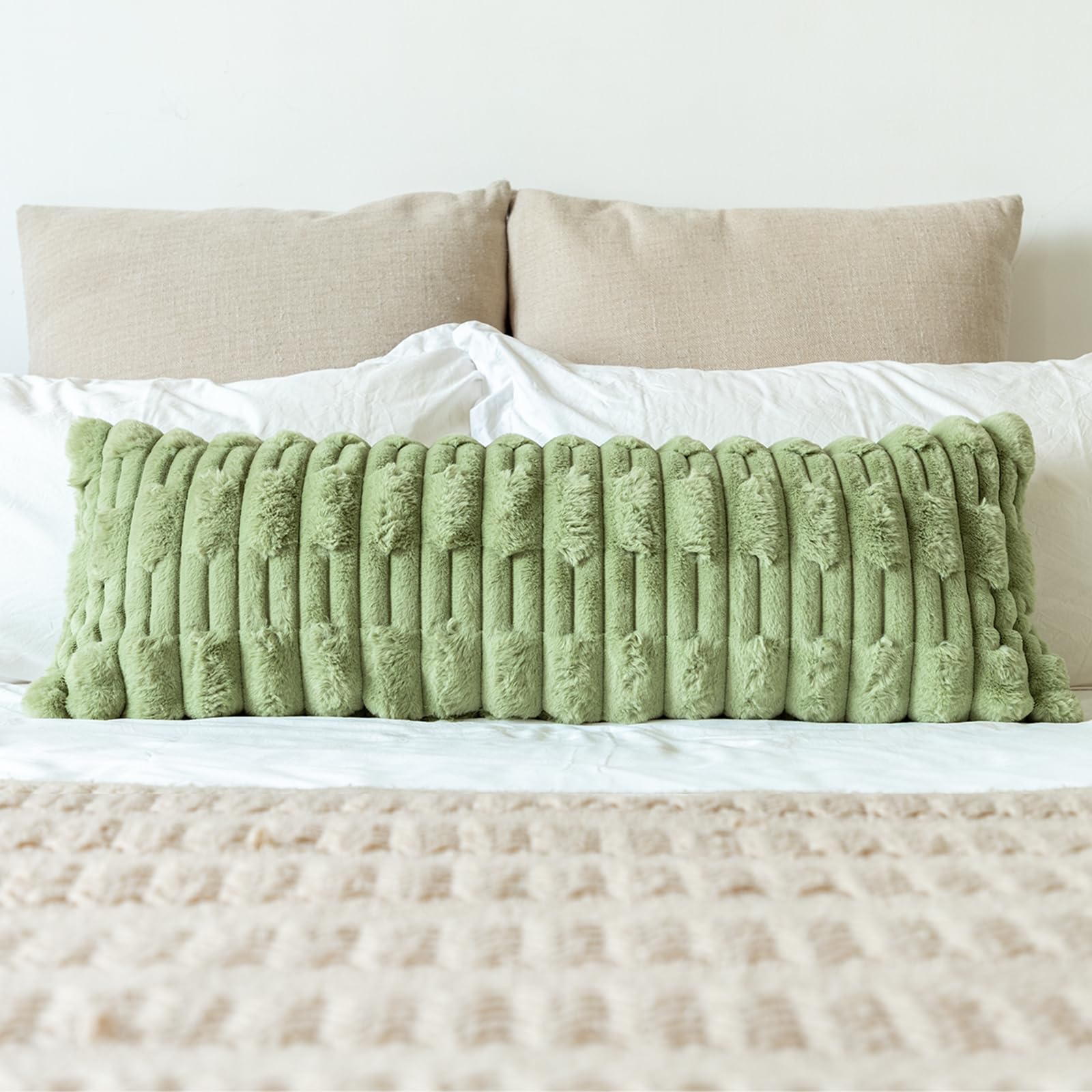 Photo 1 of JoraLion Faux Fur Long Pillow Covers 14 x 36 inch, Sage Green Soft Decorative Lumbar Pillow Cover Luxurious Pillow Case Home Decor for Sofa Bed Room Livingroom
