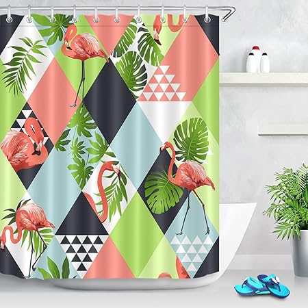 LB Dschungel Rosa Flamingos Duschvorhang Exotische Strand, PatcTropical Bananenblätter Gemusterte Polyestergewebe Bad Vorhäng