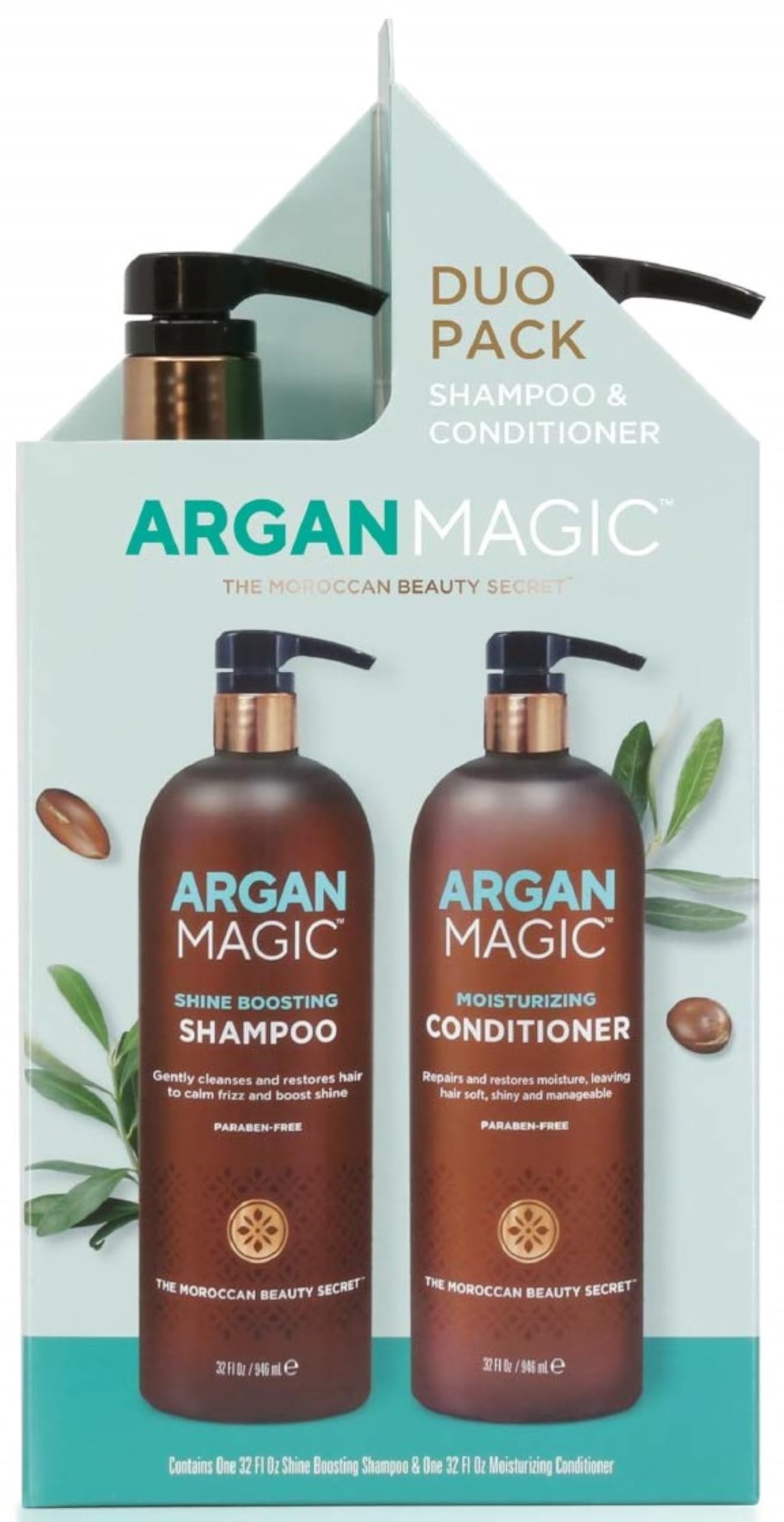 Photo 1 of Argan Magic Shine Boosting Shampoo & Moisturizing Conditioner Duo - Gently Cleanses, Boosts Shine, Controls Frizz, Restores Moisture, Detangles | Made in USA, Paraben Free, Cruelty Free (32 oz)