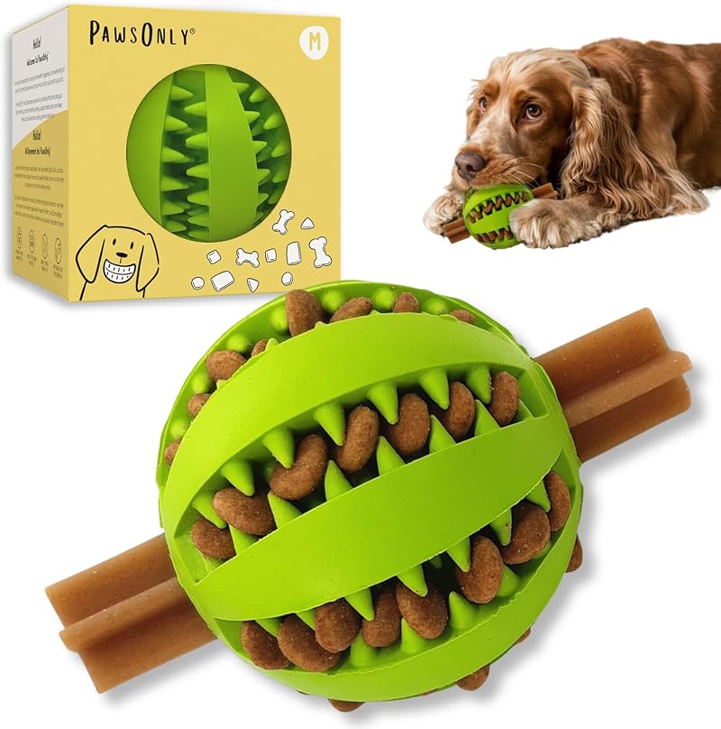 PawsOnly Dog Treat Ball Dispenser Interactive Toy Green 7cm Medium