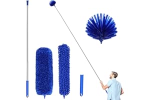ZZ LAZYCOTTAGE Duster, Microfiber Dusters with 2 Handle Sets, Durable 15-98.1 Inches Long Telescopic Rod, Washable, Feather Dusters for Cleaning Cobweb and Ceilings Fans, 5 Pack (Blue)