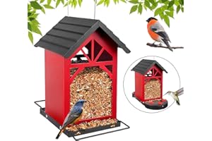 TROOER Bird Feeders for Outdoors Hanging, 2 in 1 Feeders for Wild Bird & Hummingbird, Large Capacity and Weatherproof, Easy to Clean and Fill, Great for Cardinal, Finch, Chickadee, Red