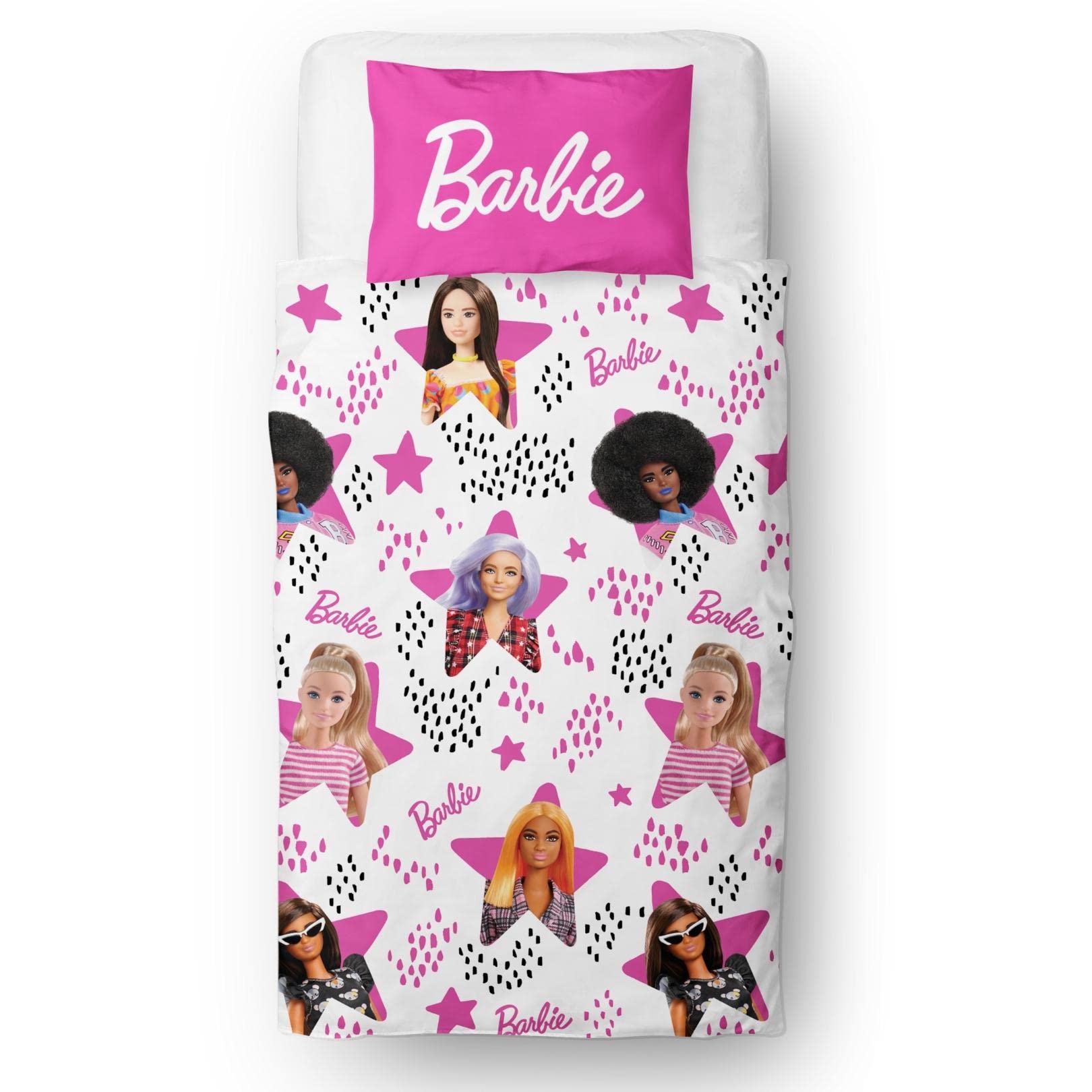 Barbie Official Single Childs Duvet Cover Set |Stars Design Reversible 2 Sided Bedding Including Matching Pillow Case | Character World Brands Single Bed Set