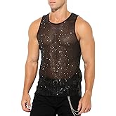 Arjen Kroos Men's Sexy Sparkly Tank Top See-Through Mesh Sequin Disco Vest