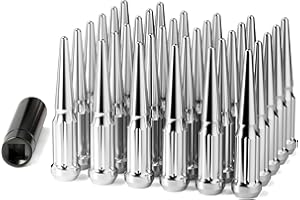 HOWBOW M14x1.5 Spike Lug Nuts, Set of 32 Chrome Spline Spiked Lug Nut with Key for Chevy Silverado 2500hd 3500hd GMC Sierra Yukon Dodge Ram 2500 3500 Ford F250 F350, 14x1.5 Acorn Solid Metal Truck LugNut