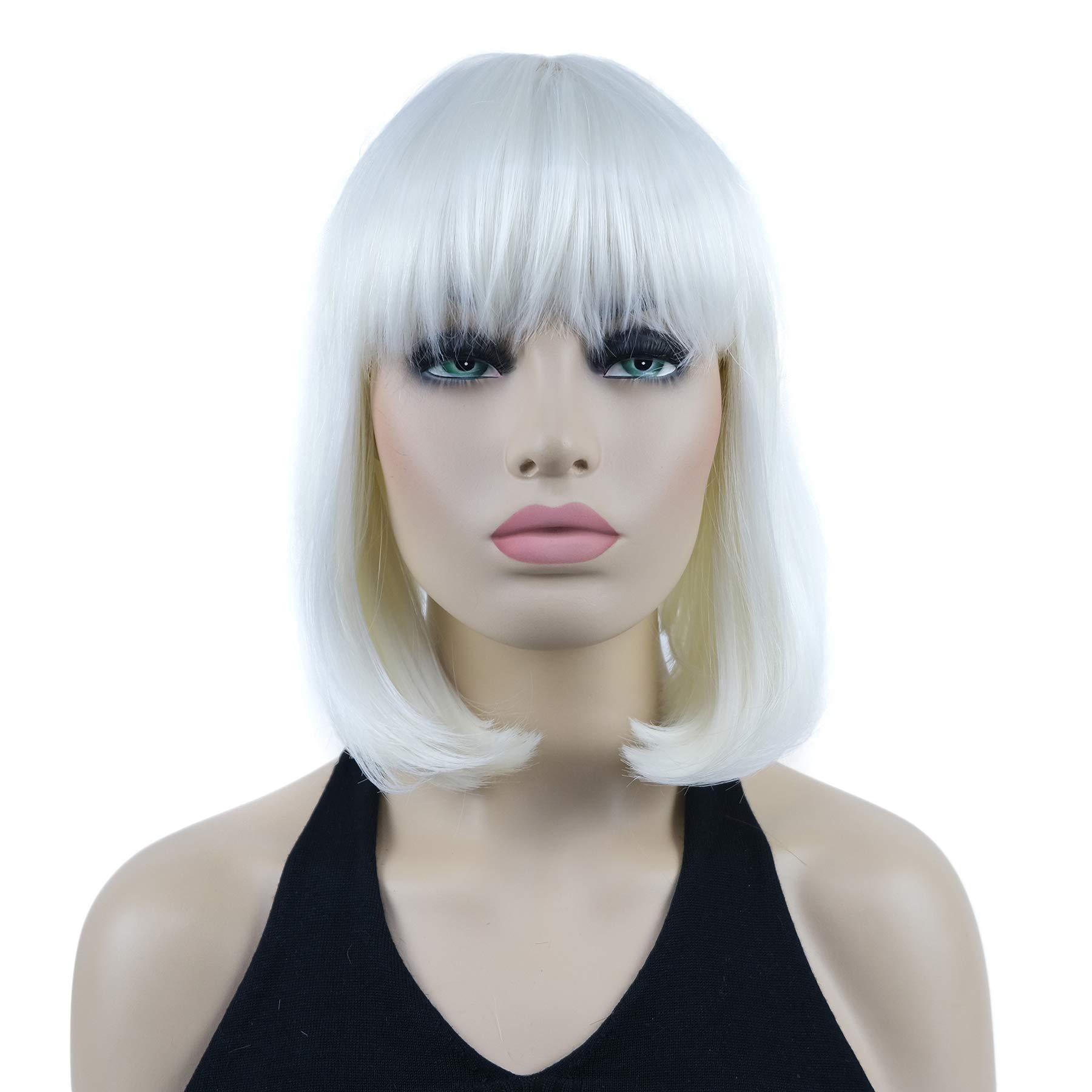 Lydell 10" Short Straight Bob Hair Wigs with Bangs Synthetic Hair Cute Wigs (613A White Blonde)