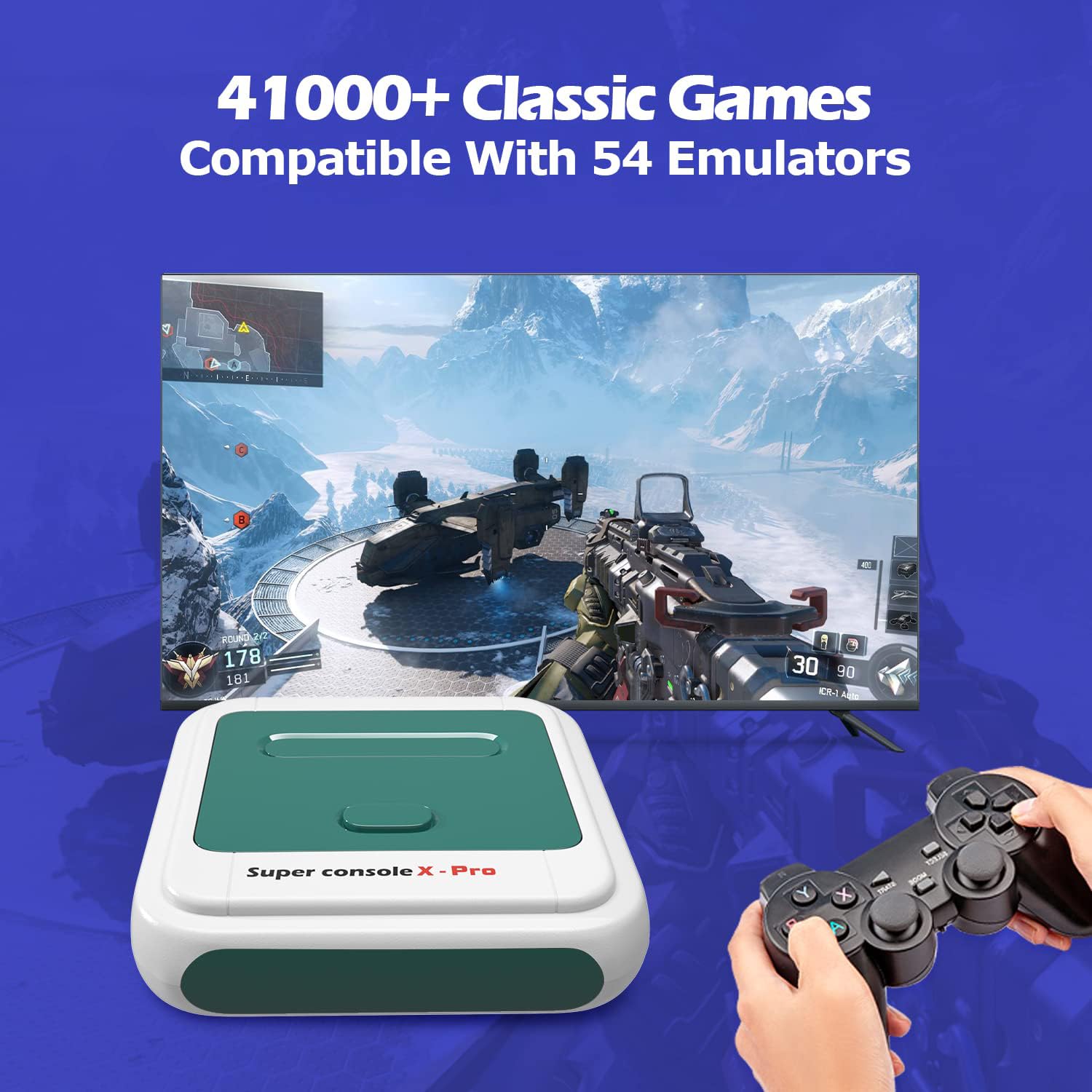 Kinhank Retro Video Game Consoles,Super Console X Pro Built-in 41,000+ Games,Compatible with 52+ Emulators,Gaming System for 4K TV HD/AV Output,WiFi/LAN,with Dual 2.4G Wireless Gamepads