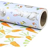 RUSPEPA Reversible Easter Wrapping Paper Roll, Mini Roll, Cute Bunny, Flowers and Watercolor Carrot Design, Spring Gift Wrap Paper for Kids Easter Gifts, Baby Shower, Birthday, 17 Inches x 16.4 Feet
