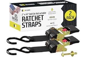 DC Cargo Mall Retractable Ratchet Straps Bolt-on (2 Pack) 2 Inch x 43 Inch - 1,100 lbs Break Strength Heavy Duty Auto Self Retracting Tie Down Straps for Boat, Jet Ski, Seadoo Accessories