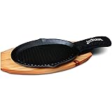 Jim Beam JB0159, Heavy Duty Construction, Pre Seasoned Cast Iron Skillet with Wooden Base and Mitt, Black,Small
