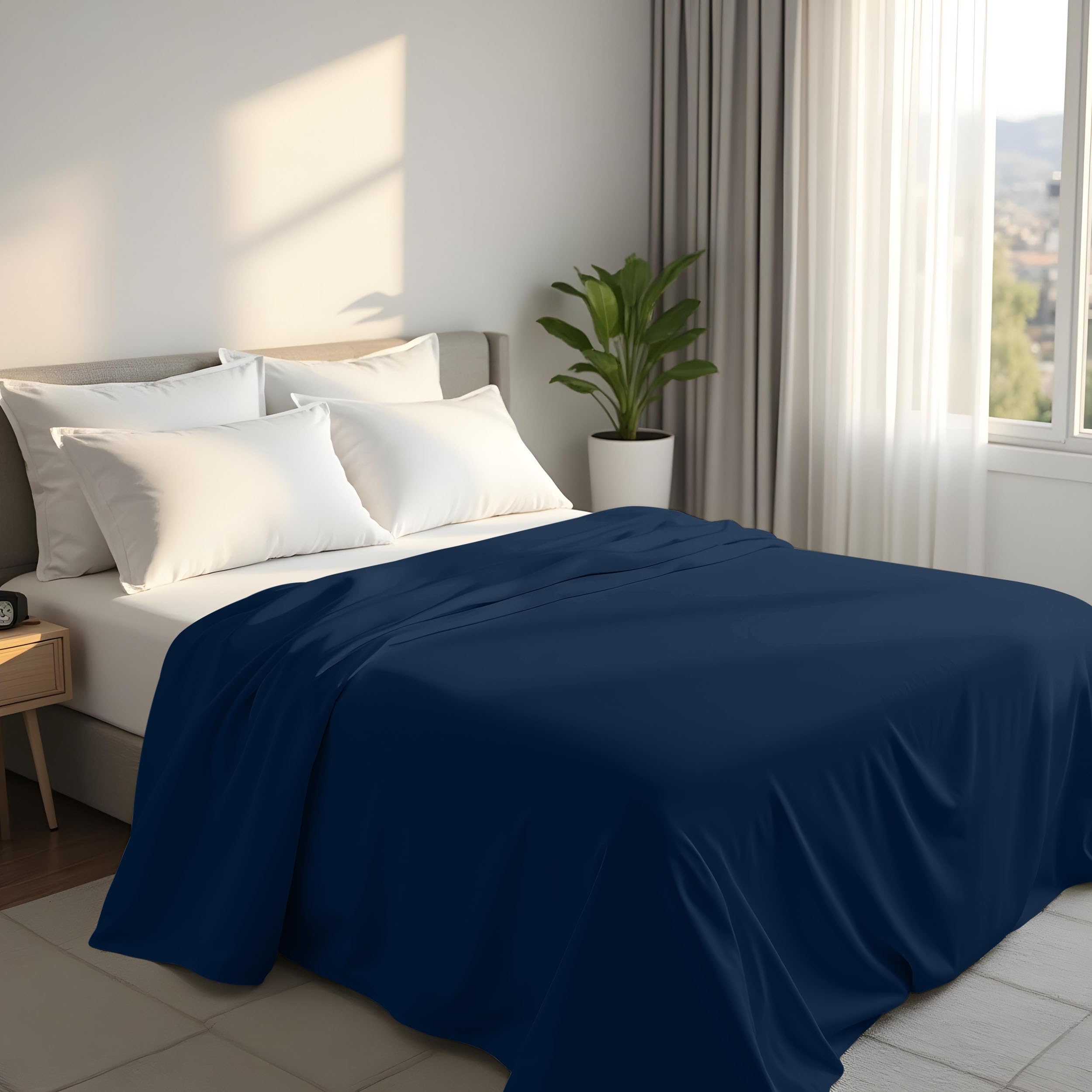 Utopia Bedding - Flat Sheet Single Size - OEKO-TEX Certified - Easy Care Soft Brushed Polyester - Microfiber Fabric - Wrinkle, Shrinkage and Fade Resistant - Navy