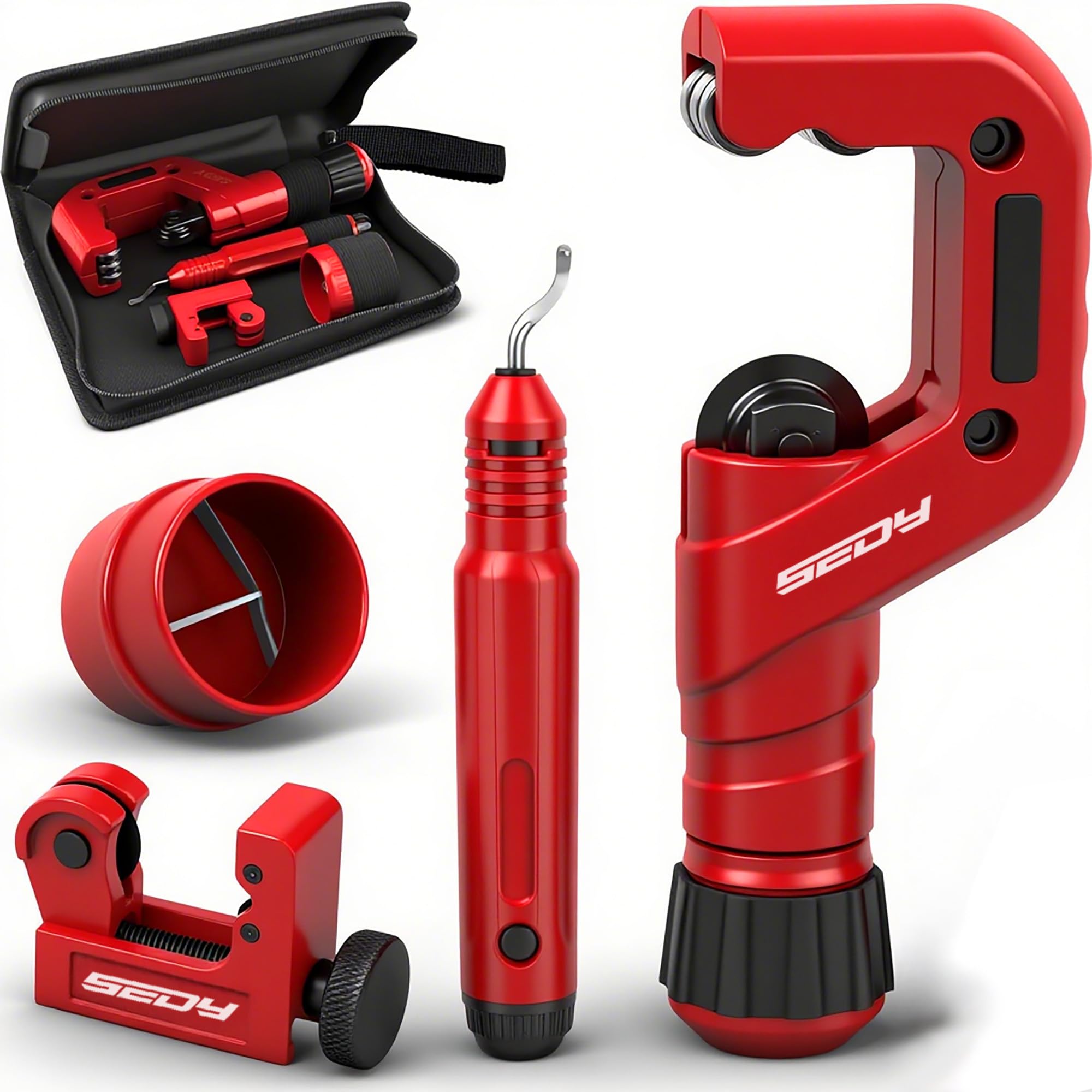 Photo 1 of Ultimate Tube Cutter Set - Heavy Duty Pipe Cutter 3/16"-2" OD, Mini Tube Cutter 1/8"-7/8", Deburring Tool - for Copper, Aluminum, PVC Pipes - High-Quality Cutting & Deburring Tools for Professionals
