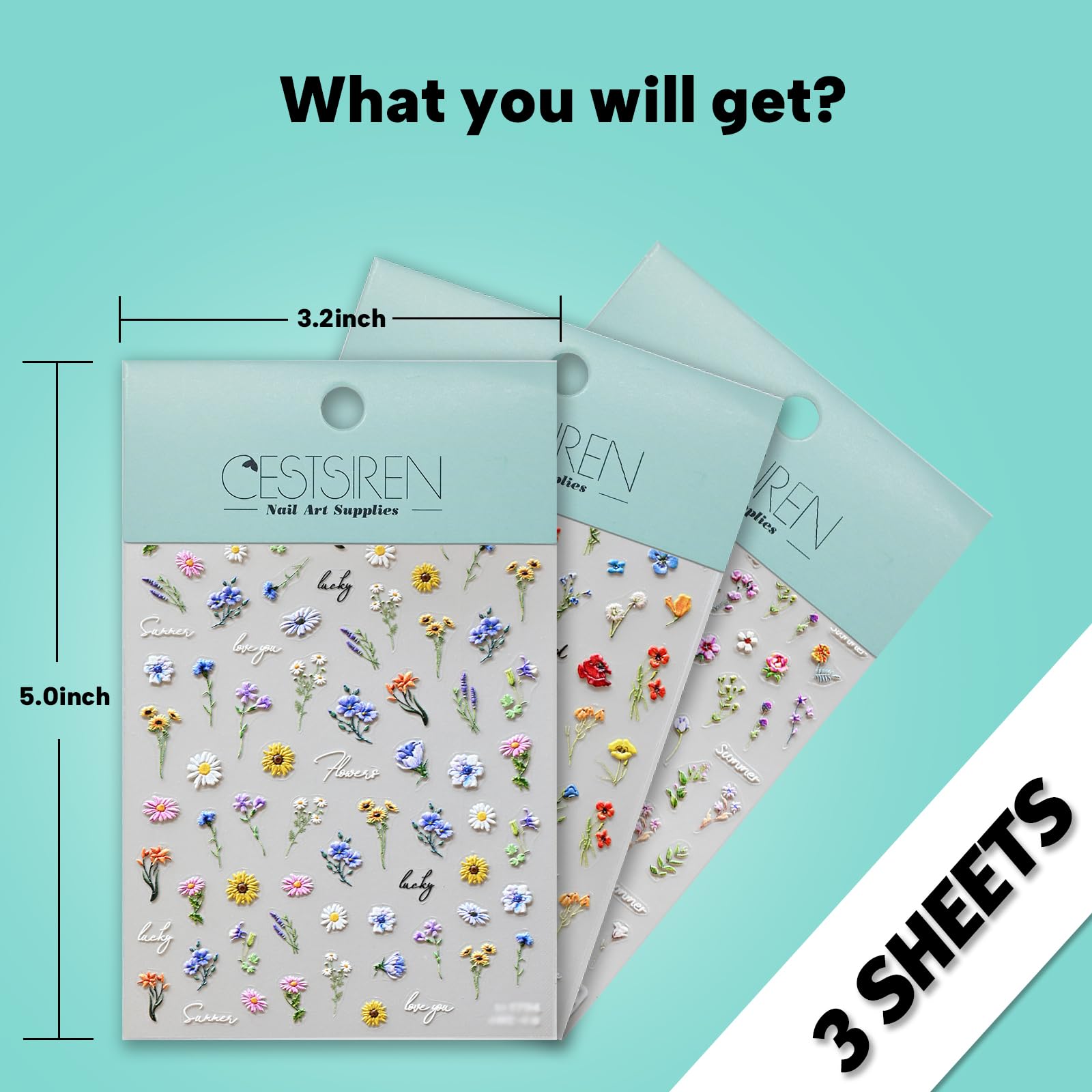 CESTSIREN Flower Nail Art Stickers 3D Embossed Nail Decals for Nail Art Design Self-Adhesive Spring Summer Nail Accessories for Women Nail Art Supplies 3 Sheets - Image 7