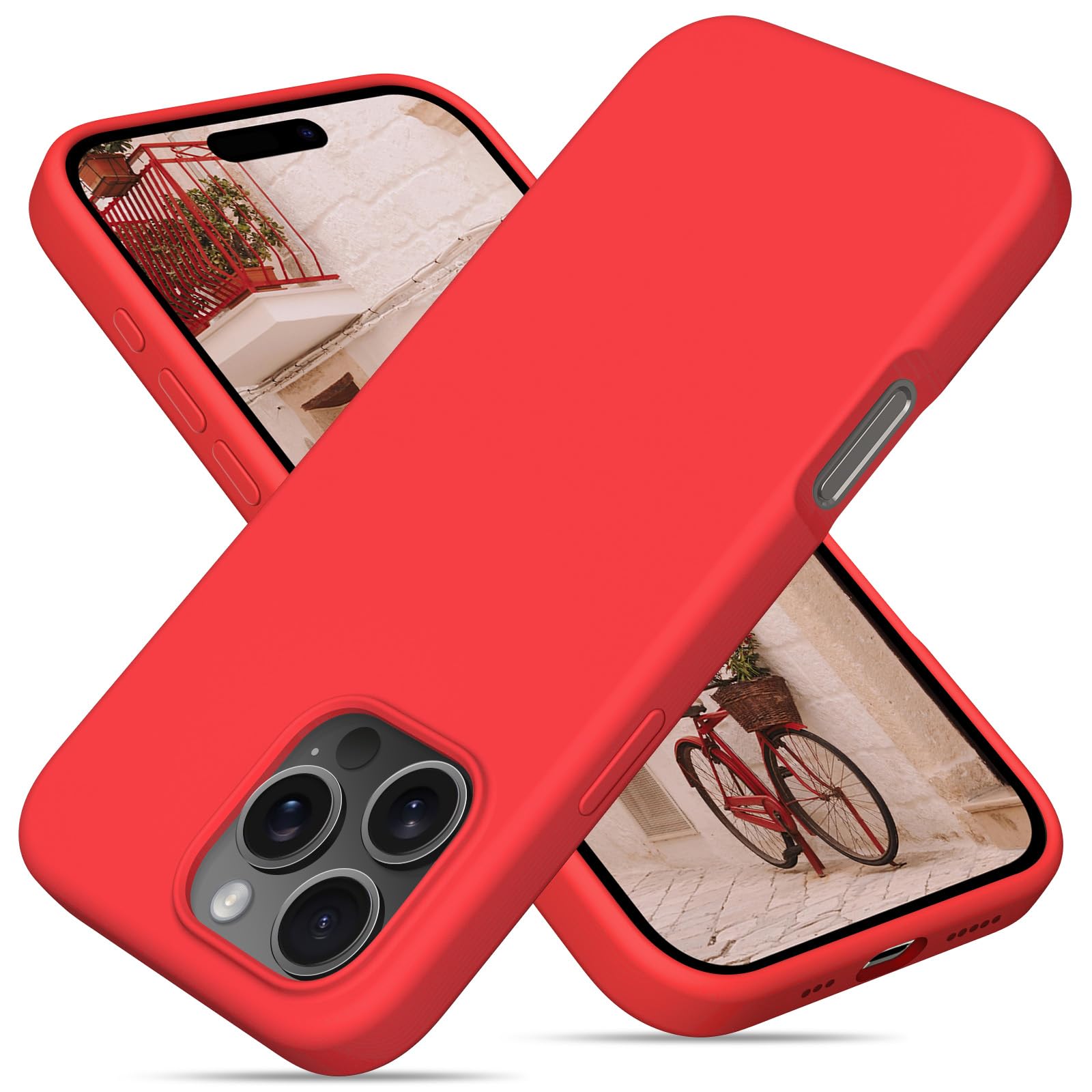OitiYaa Liquid Silicone Case for iPhone 16 Pro Case,Full Body Protective Cover with 4 Layer Shockproof Structure, Soft Ultra Slim Phone Case with Anti-Scratch Microfiber Lining, 6.3", Red