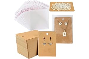 SXDMHYB Earring Cards,earring cards for selling,with 150 Kraft Paper Earring Display Cards,300Clear Earring Backs,150 Self Adhesive Bags,for Hanging earrings,Jewelry,Jewelry Bags 3.5"x2.4"(Brown)