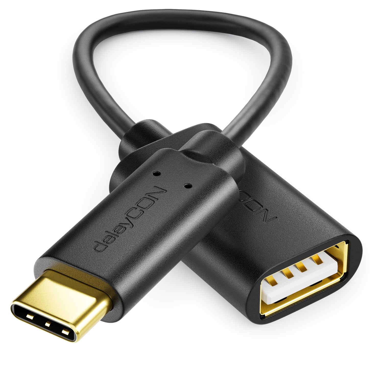 deleyCON USB-C to USB-A Adapter Cable OTG - USB C Male to USB A Female - for PC Computer Laptop Tablet Smartphone 20cm (7.87 Inch) - Black