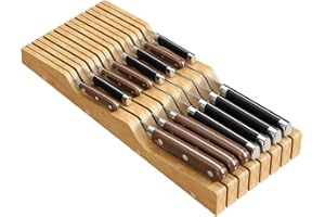 Bamboo in-Drawer Knife Block for 15 Knives(Not Included), Knife Drawer Organizer,Knife Holder Countertop,Block Knife Storage 