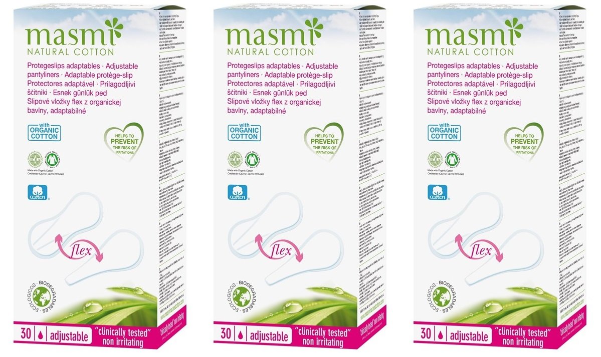 30 Masmi Adaptable Flexi Panty Liners Organic Cotton for Bikini Thong Tanga G String, Biodegradable, Perfume, Chlorine and Dioxin Free… (Triple Pack)