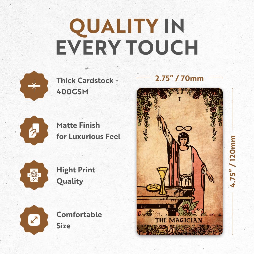 CRAFTERIAN Classic Tarot Set - 78 Gold-Edged Classic Cards with Guidebook - Perfect for Beginners - Sleek Light Deck & Comprehensive Manual - Authentic Tarot Experience.