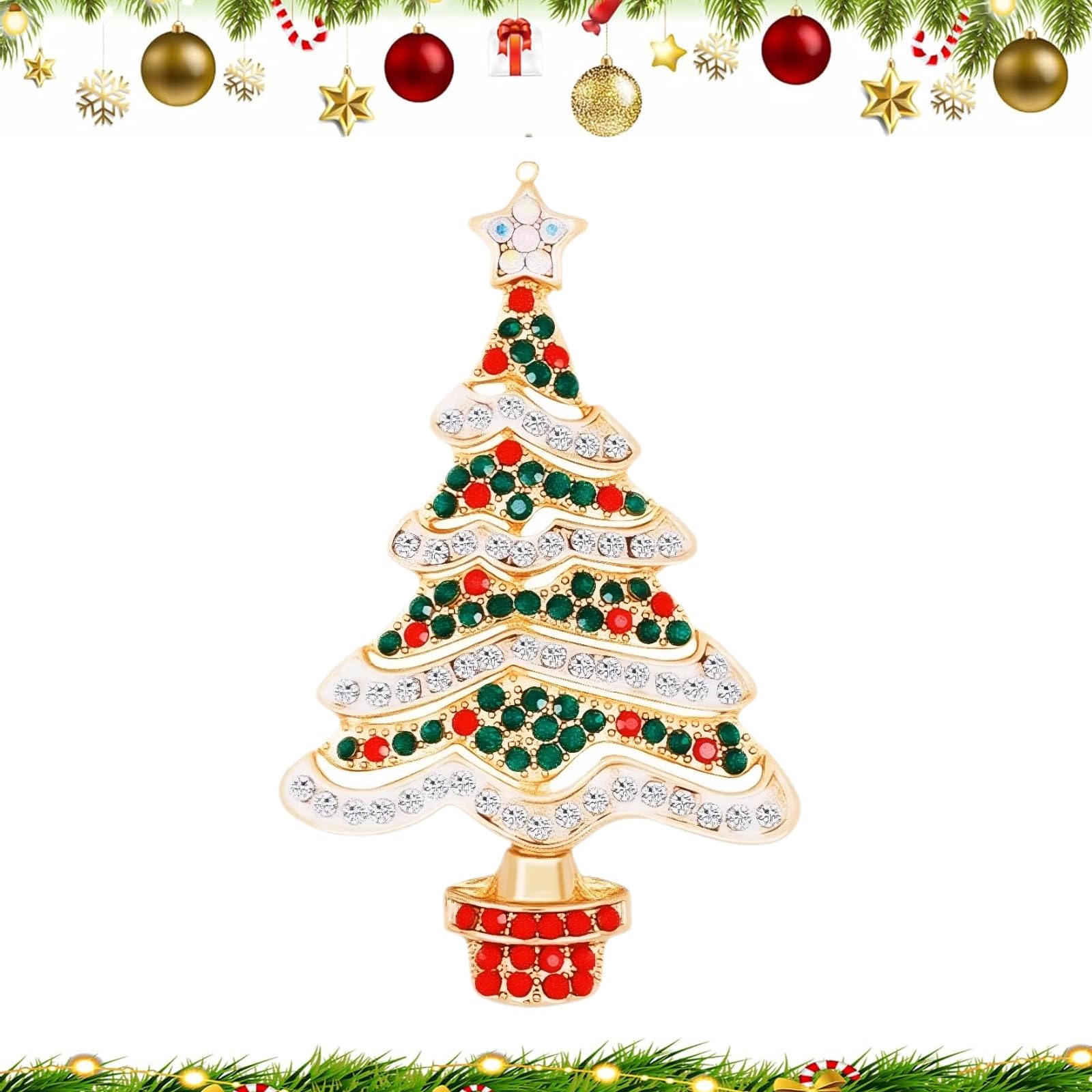 Christmas Tree Brooch Rhinestone Breastpin Crystal Brooch Elegance Lapel Pin New Year