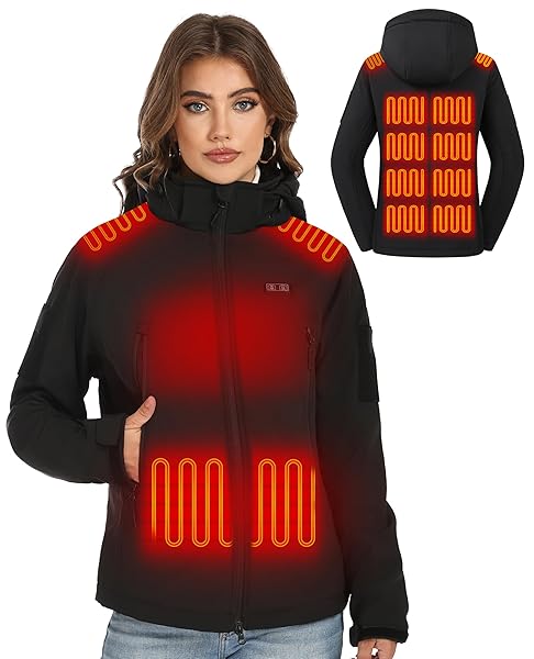 VENTROLLO WOMENS HEATED JACKET WITH 16000 MAH BATTERY, 12 HEATING ZONES, WATER-RESISTANT WINDPROOF SOFT SHELL HEATED COAT WINTER HEATING JACKET FOR WOMEN M