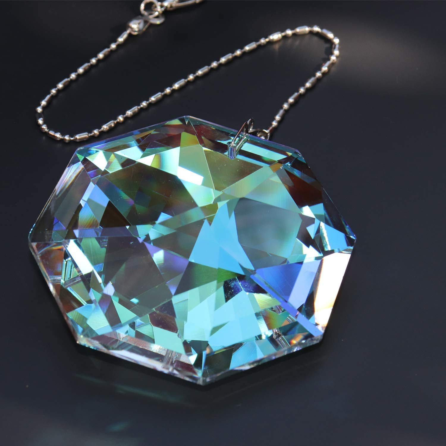 3.15in/80mm Hanging Prism Crystal Suncatcher, Colorful Crystal Pendant Rainbow Maker with Chain for Window, Hanging Ornament for Home Garden Decoration Christmas Wedding