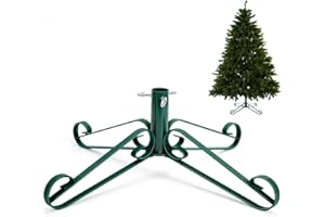 Foilswirl Christmas Tree Stand for Artificial Fake Tree Holder 4 to 8 FT Iron Metal Adjuatable Xmas Tree Base with Thumb Screw Indoor Outdoor Holiday Party Decor Fits Up to 1.4" Tree Trunk(Green)