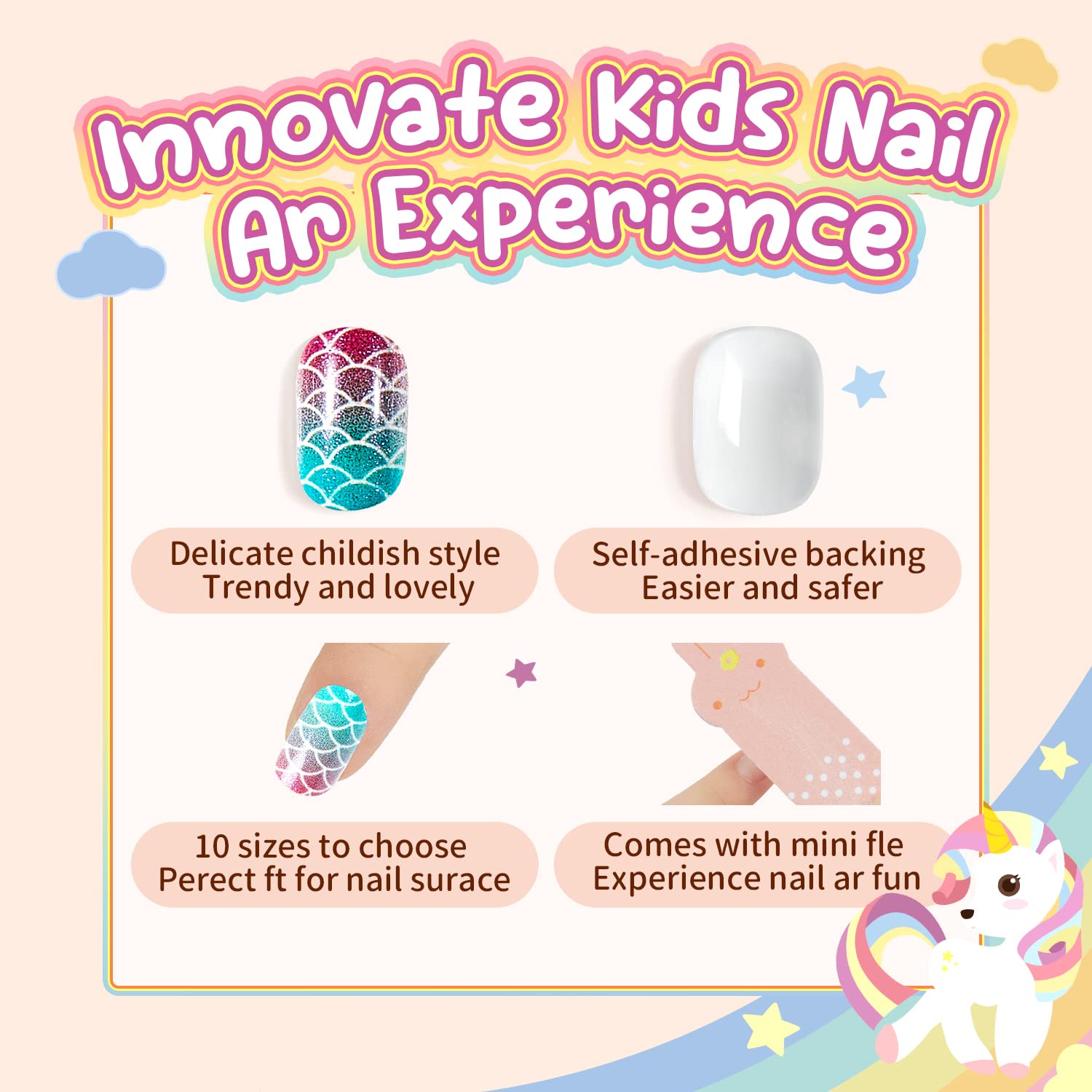 Modelones Press on Nails for Kids 144Pcs 6 Pack Children Acrylic Fake Nails Pre-glue Full Cover Glitter Gradient Color Mermaid Beach Short False Nail Art Kits Sets Easter Gifts for Kids Girls - Image 5