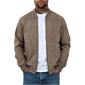 SOLY HUX Men's Faux Suede Bomber Jacket Zip Up Long Sleeve Jackets Casual Spring Fall Outerwear Streetwear