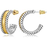 INNERDIVA Antique Gold Hammered Disc Drop Earrings Boho Earrings with Two Tone Jewelry Gift