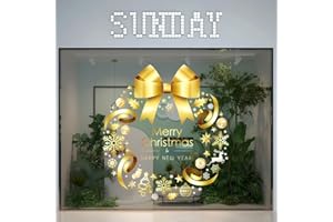 Rchovsam XL Winter Gold Wreath Clings for Window Whole Large Xmas Wreath Window Stickers News Years Decor DIY Static Wall Window Door Mural Showcase Decal Sticker-15.7x17 in (1pack)