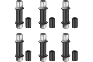 PATIKIL Straight Pipe Lamp Stems Rod Kit, 6 Set M10 Carbon Steel 40mm(1.57") Long Double End Thread Rod with Coupling Nuts Sleeve Connector for Table Lamps Chandeliers, Black
