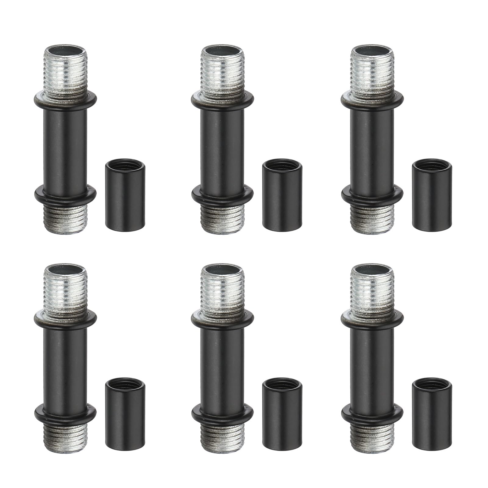 PATIKIL Straight Pipe Lamp Stems Rod Kit, 6 Set M10 Carbon Steel 40mm(1.57") Long Double End Thread Rod with Coupling Nuts Sleeve Connector for Table Lamps Chandeliers, Black
