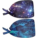 Babrukda 2 Pack Scrub Cap with Sweatband Adjustable Tie Back Turban Hat Headgear Beanie for Women Men Working Cap