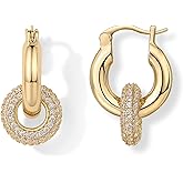 PAVOI 14K Gold Plated Convertible Chunky Hoop and Huggie Earrings - Cubic Zirconia CZ Drop Dangle Earrings for Women