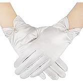 Geyoga Short Satin Gloves Women Wrist Pearl Tea Party Gloves 1920s Flapper Accessories for Funeral Wedding Banquet
