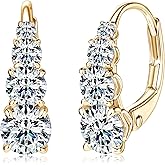 DYUNQ 4 Stone Moissanite Hoop Earrings, 925 Sterling Silver Hypoallergenic Leverback Drop Earrings for Women, D Color VVS1 Round Cut Jewelry Gifts