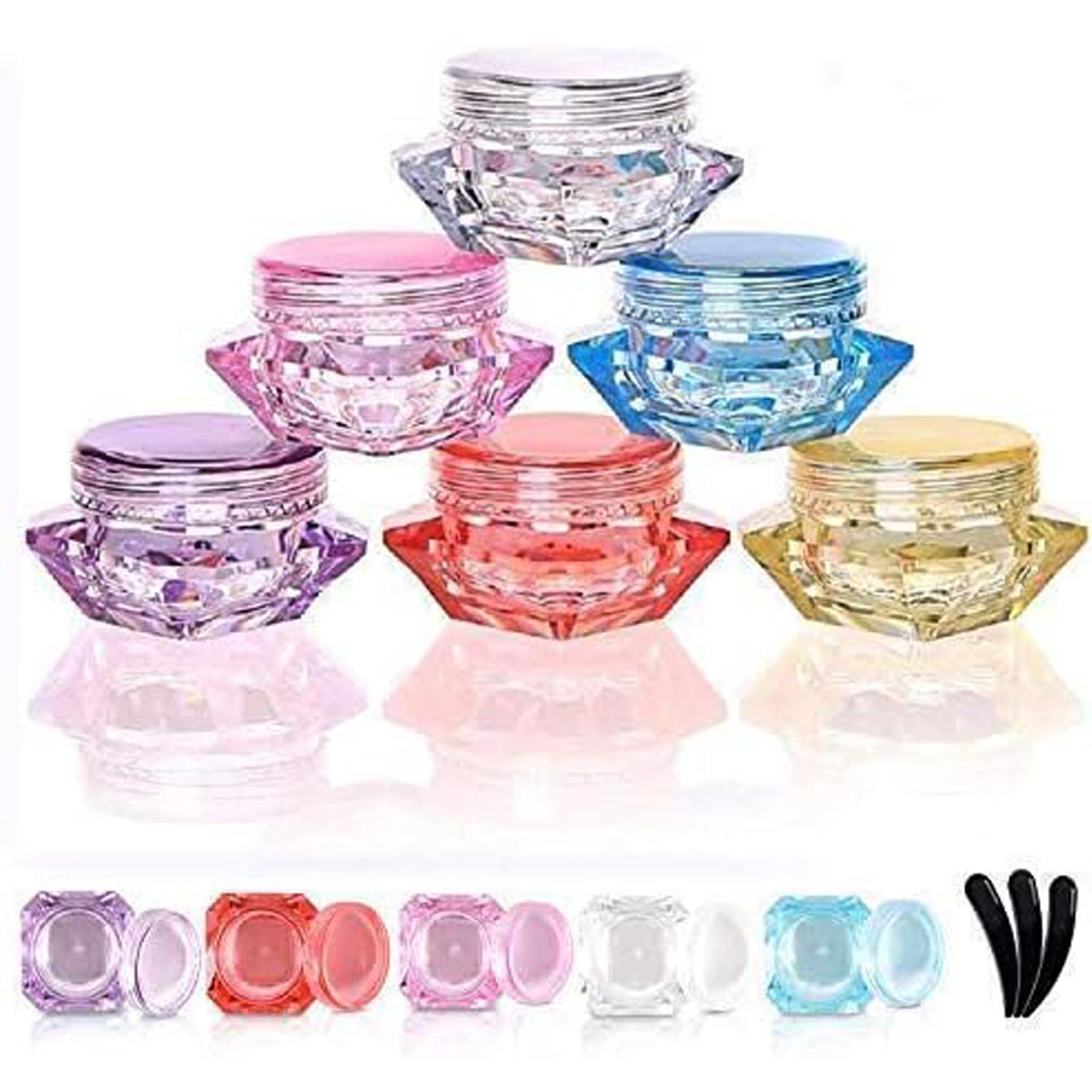 Alledomain 40 PCs 5 Ml Empty Clear Plastic Cosmetic Containers Diamond Shape with 3 PCs Mini Spatula