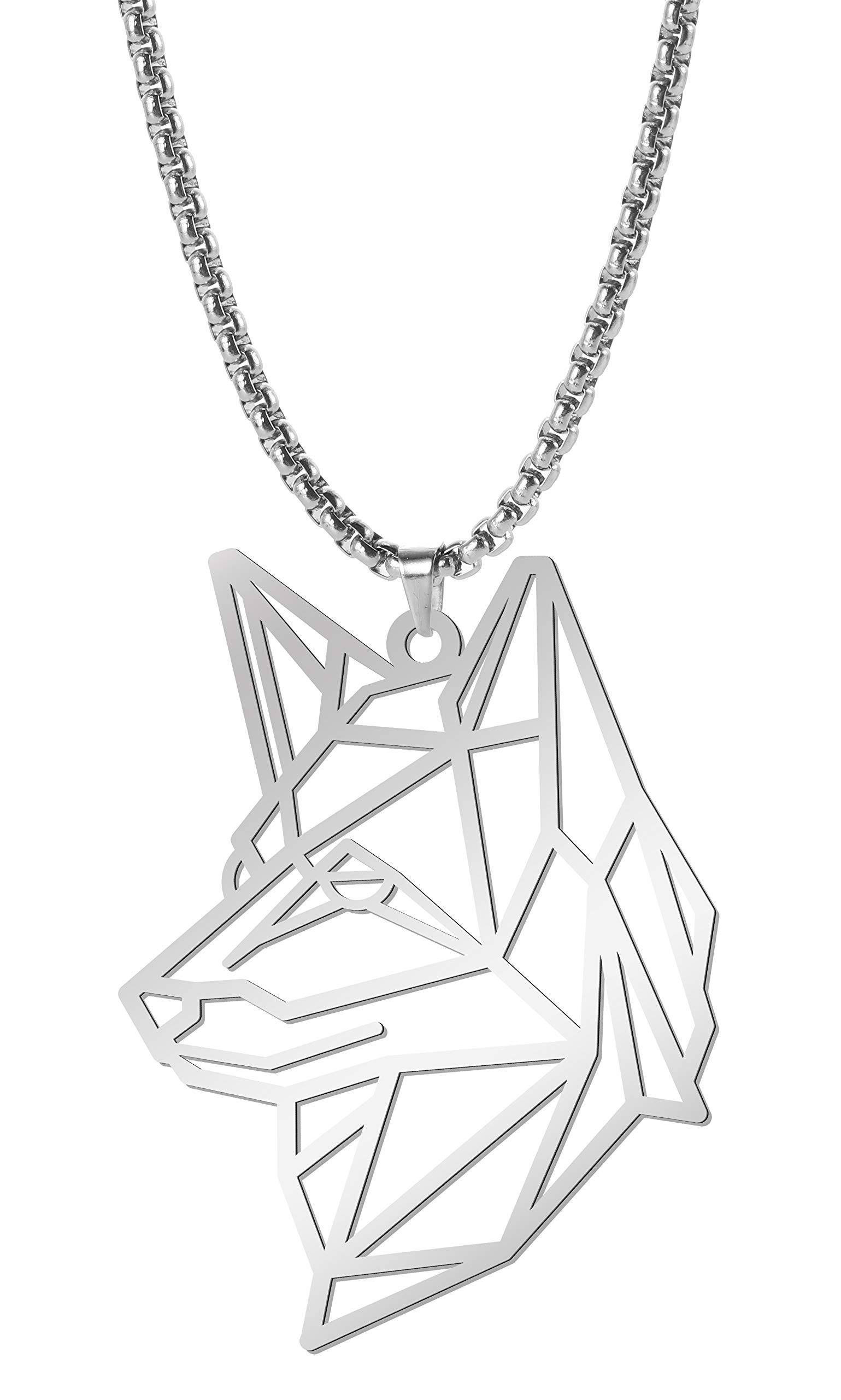 Amaxer cooltime Animal Lover Stainless-Steel Geometric German Shepherd Pendant Necklace, 23'' Box Chain
