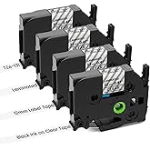 TZe TZ Tape 12mm 0.47 Laminated Clear Label Tape Replacement for Brother P Touch Label Tape TZe-131 TZe131 Black on Clear Label Maker Tape, Compatible with Brother PT-H110 D210 D220 D400 D600, 4-Pack