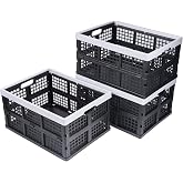 Aebeky 3-Pack Plastic Collapsible Storage Crates-30L,Foldable Plastic Crates for Storage (Black+Gray)