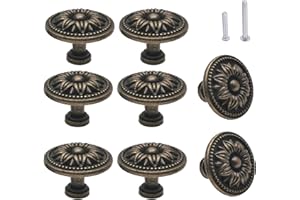 M MIMHOOY Vintage Flower Shape Cabinet Drawer Knobs, Antique Bronze Dresser Drawer Handles 8 Pcs, Flower Shape