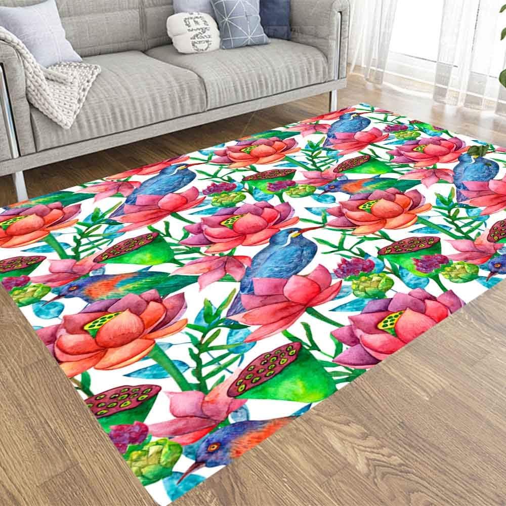 Tooperue Area Rug,Machine Washable Area Rug Botanical Watercolor