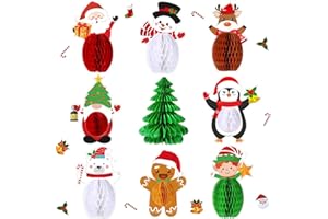 CONTAINLOL Christmas Honeycomb Decorations Christmas Centerpieces for Tables 3D Honeycomb Center Pieces Santa Snowman Reindeer Gingerbread Table Toppers Xmas Party Table Decoration for Winter Holiday Decor