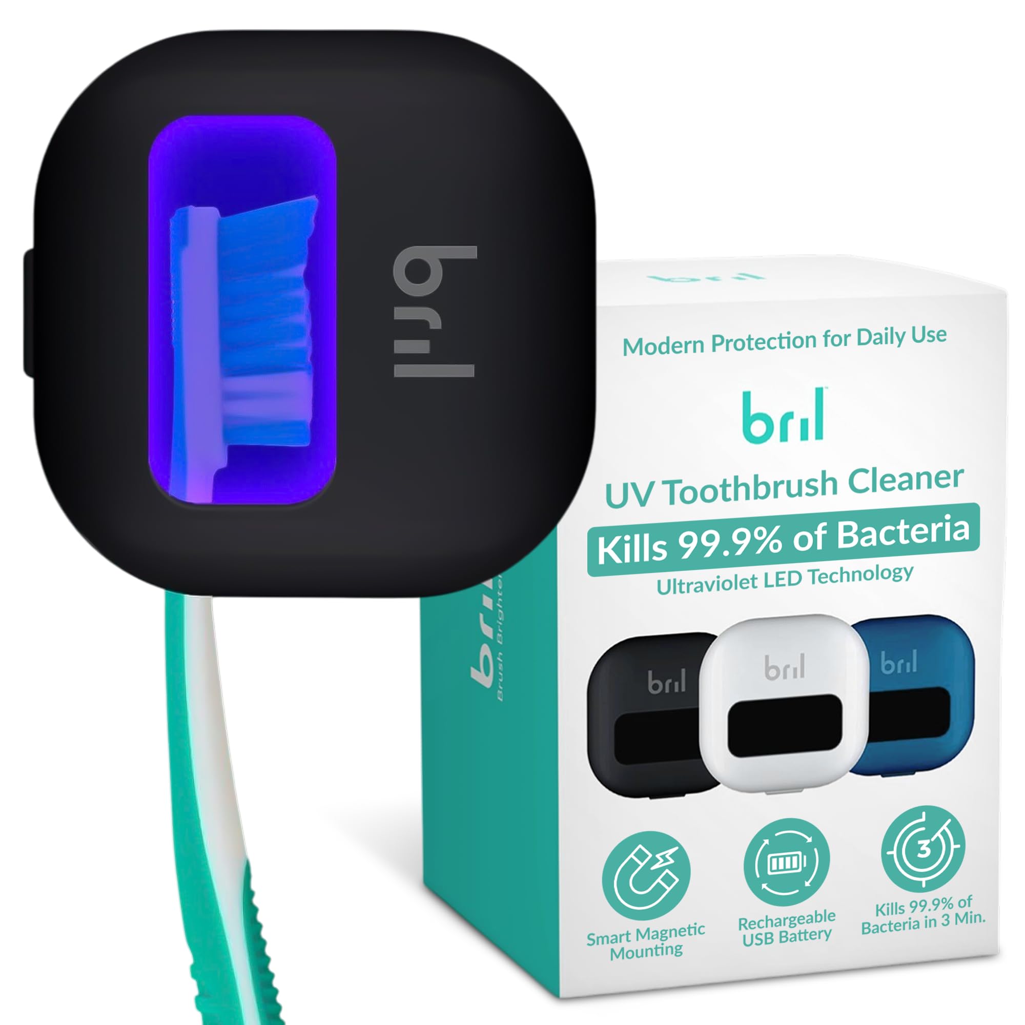 Bril UV-C Toothbrush Sanitizer Portable Sterilizer Cover Holder and Case for Any Size Toothbrush (Black)