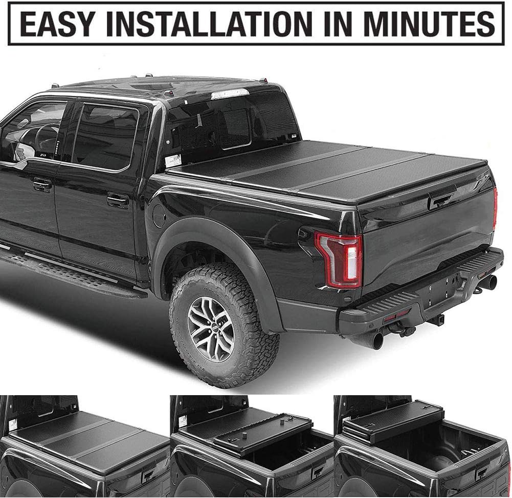 MAGO 6.8 Foot Tonneau Cover Raptor Ford F-150 Tri-Fold Hard Black Aluminum Truck Cover Prevent Rain And Dust Protection 170Cm*211Cm